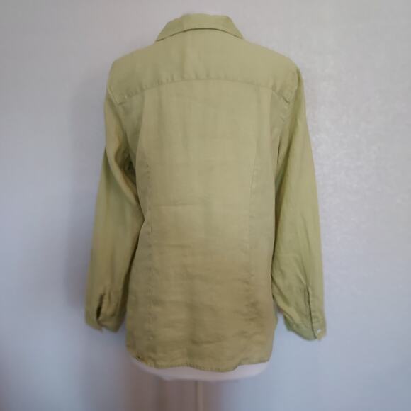 J. Jill Lime Green 100% Linen Long Sleeve Button Down Size M - Picture 8 of 13